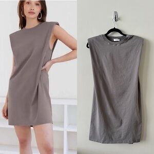 Aritzia-Babaton Shoulder Pad Mini Dress In Pewter Grey (Size:XS)